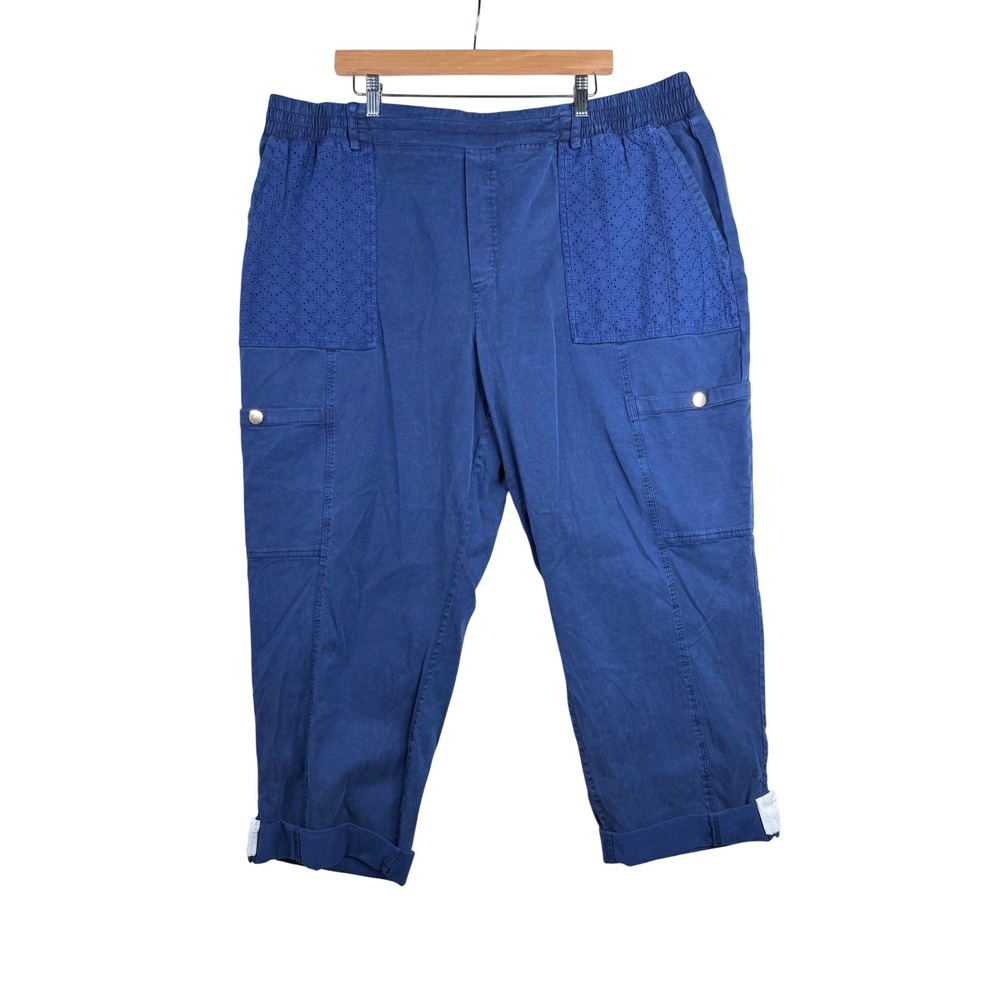 New Soft Surroundings Straight Leg Eyelet Detail Full Length Pants size 3X Blue